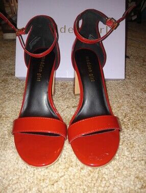 Madden Girl Red Patent Ankle-Strap Block Heels